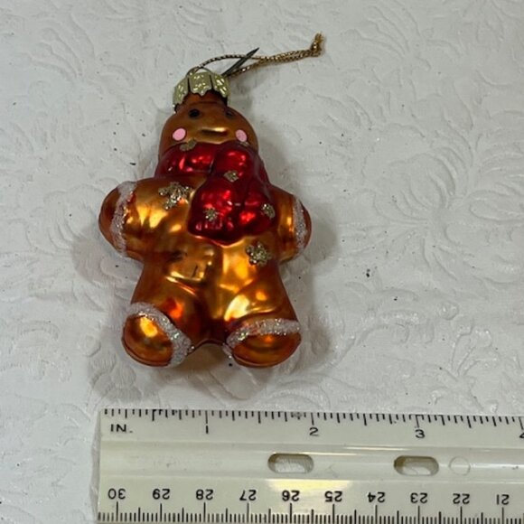 VTG Gingerbread Man Glass Glitter Christmas Tree Ornament 3.5"x2" - Picture 6 of 7